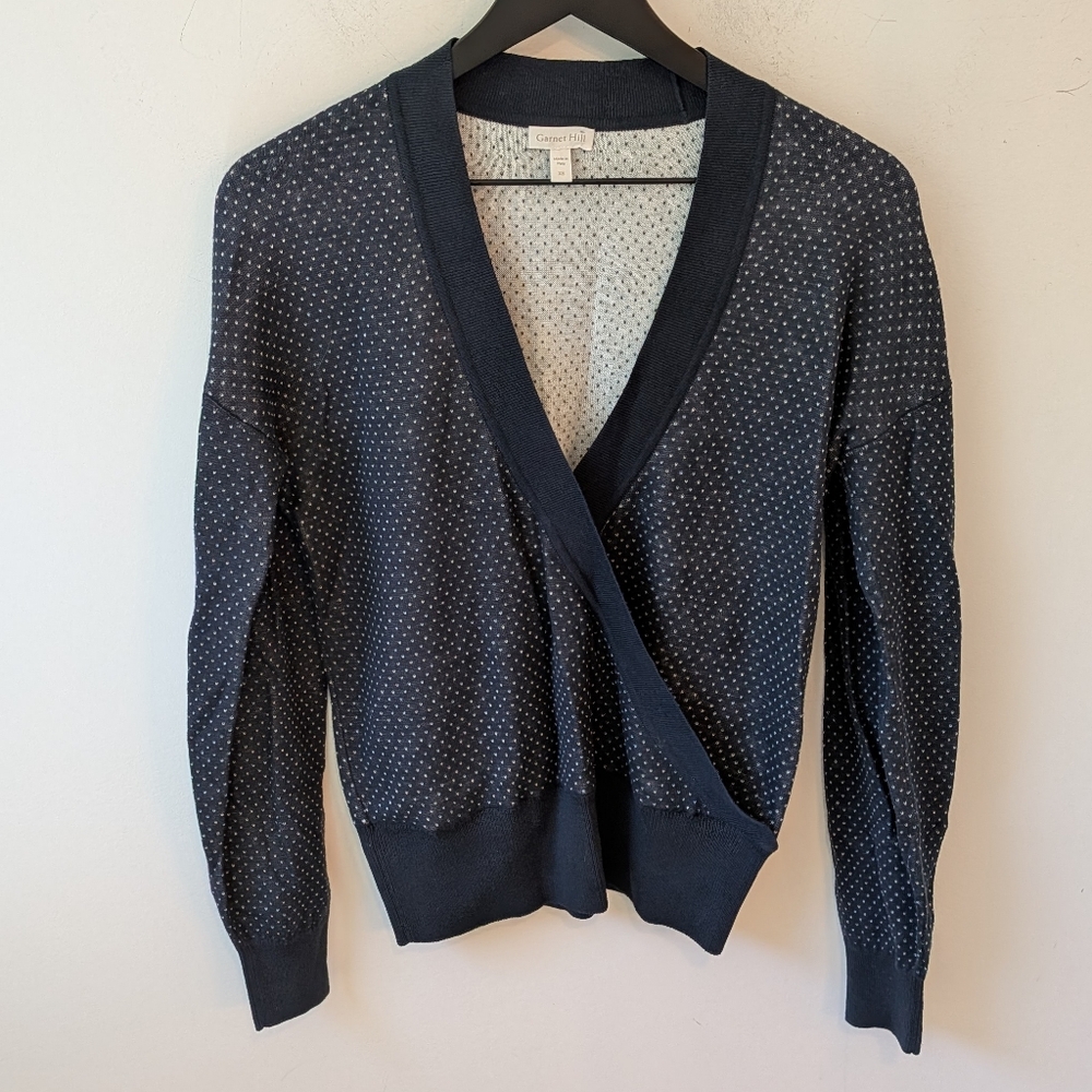 Garnet Hill Tendu Pima Cotton Birdseye Crossover Faux Wrap Sweater XS